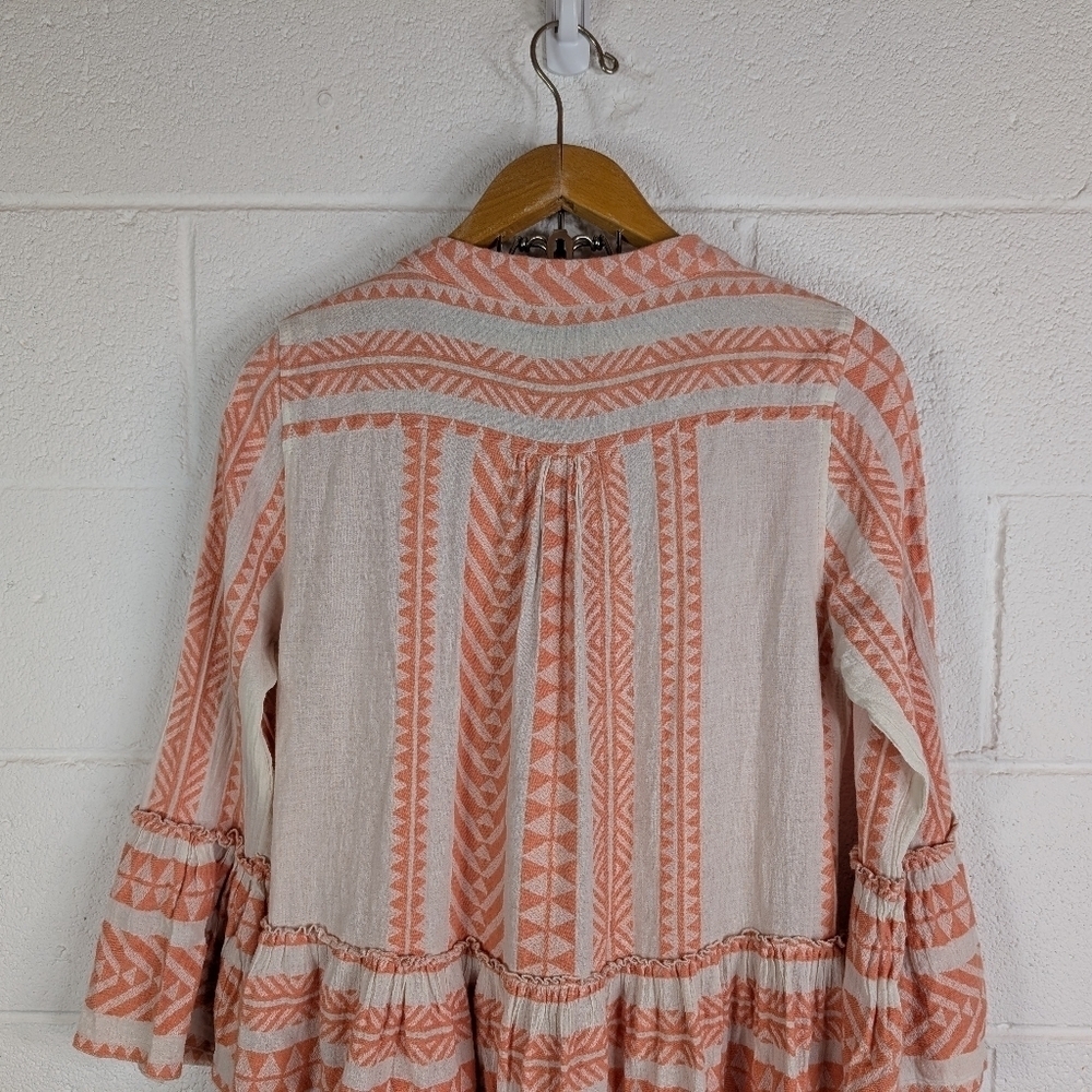 Devotion Twins Dress Womens S Orange Peach Ella Embroidered Tunic Tiered - Picture 9 of 10